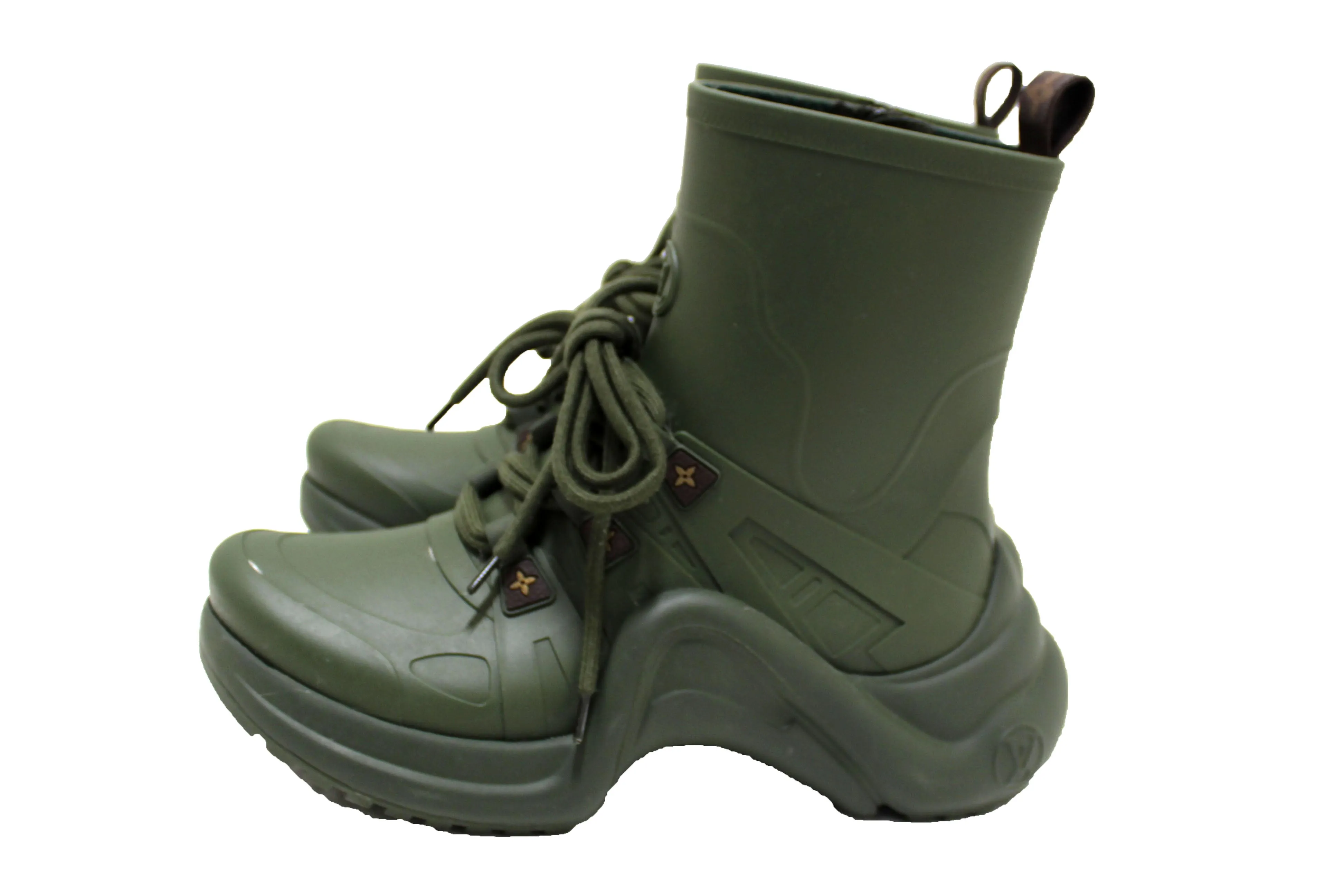 Authentic Louis Vuitton Khaki Green Mat Rubber Archlight Sneaker Boot Size 37