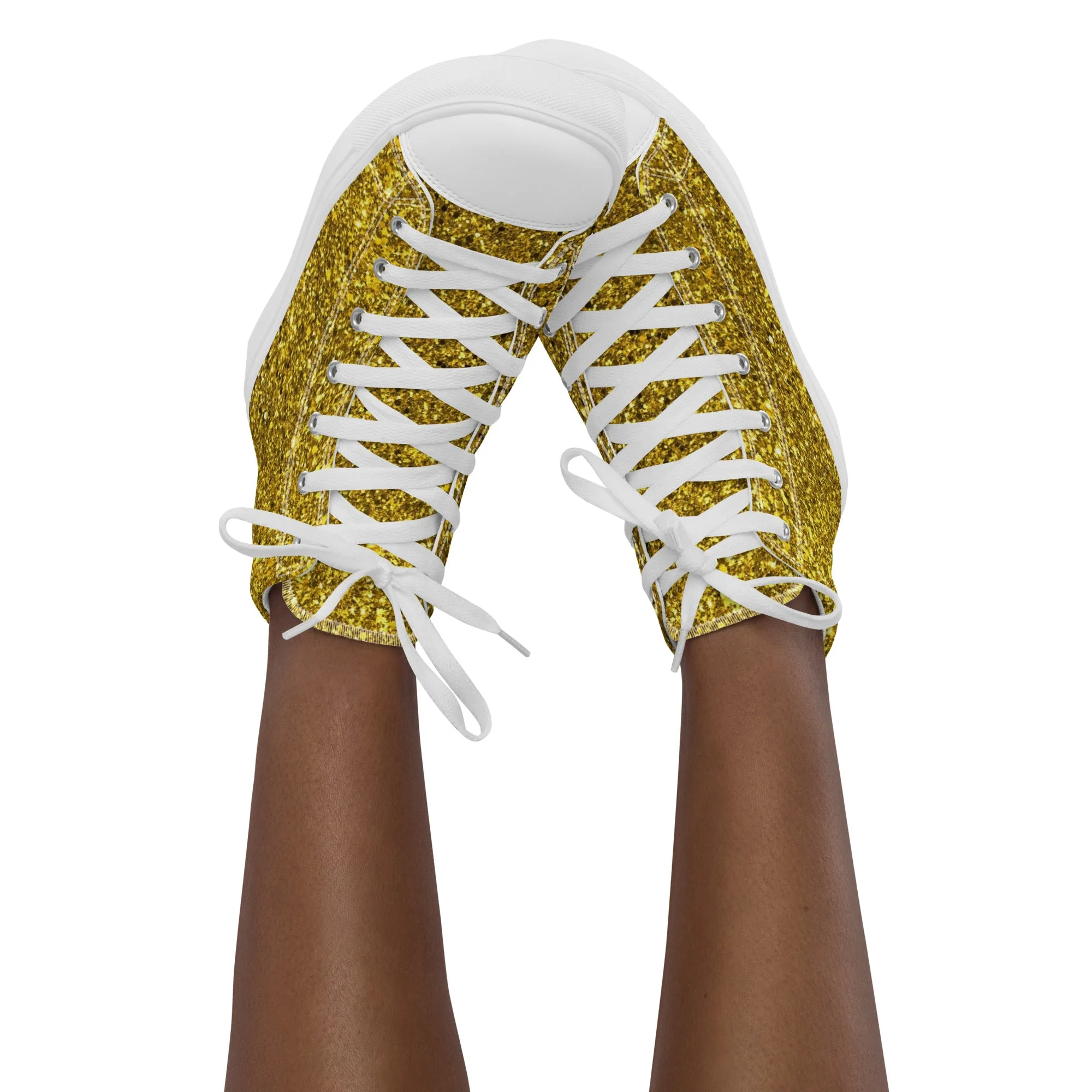 Women’s Gold Glitter Print high top canvas shoes, Gold Glitter Sneakers, Fashion Sneakers